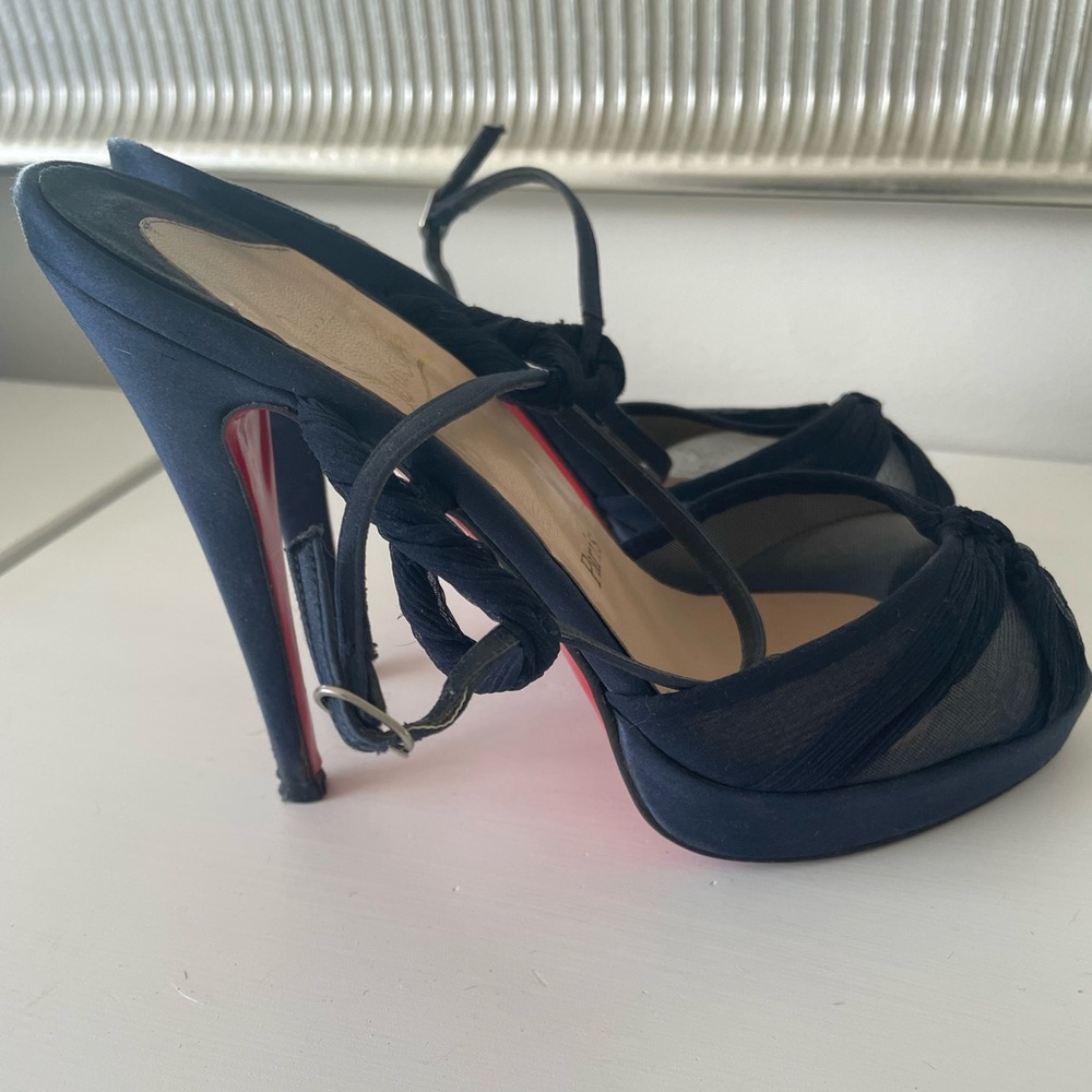 Christian Louboutin Peep Toe Stilettos w/ Ankle Strap